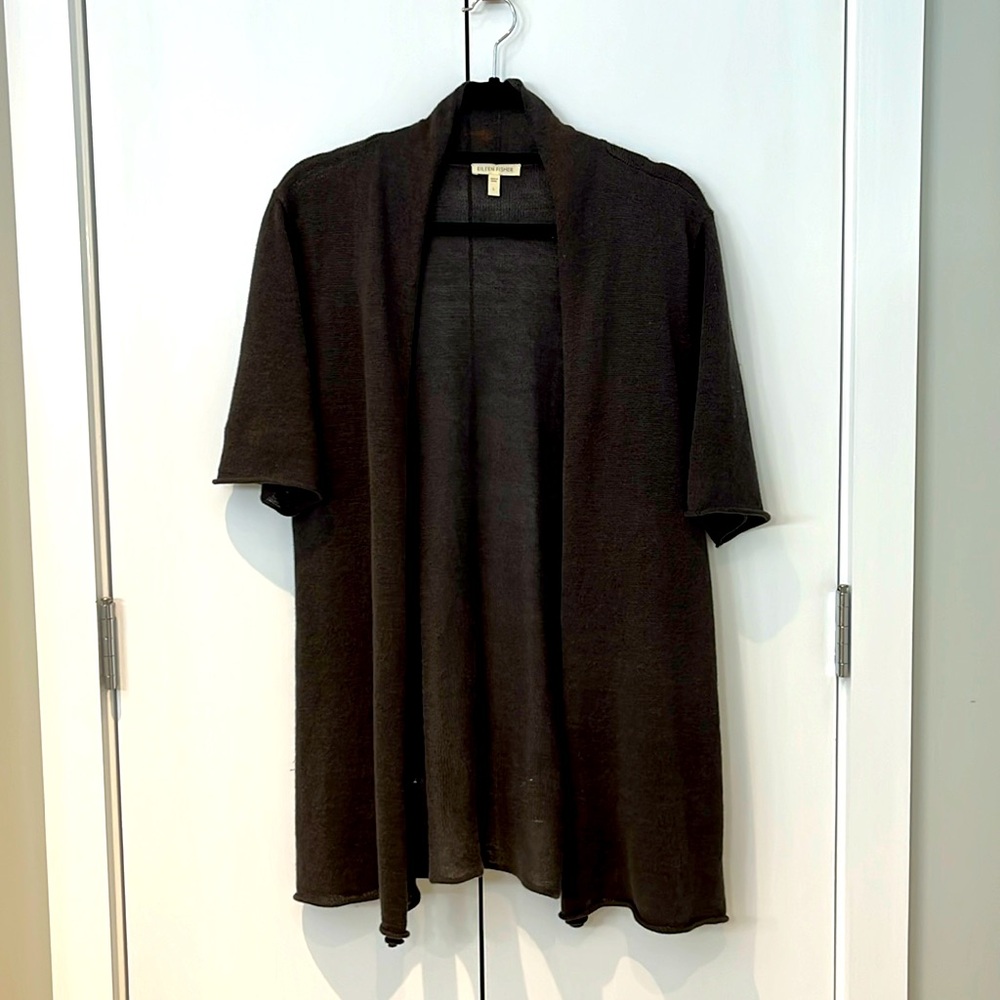 Eileen Fisher chocolate brown 100% linen open cardigan